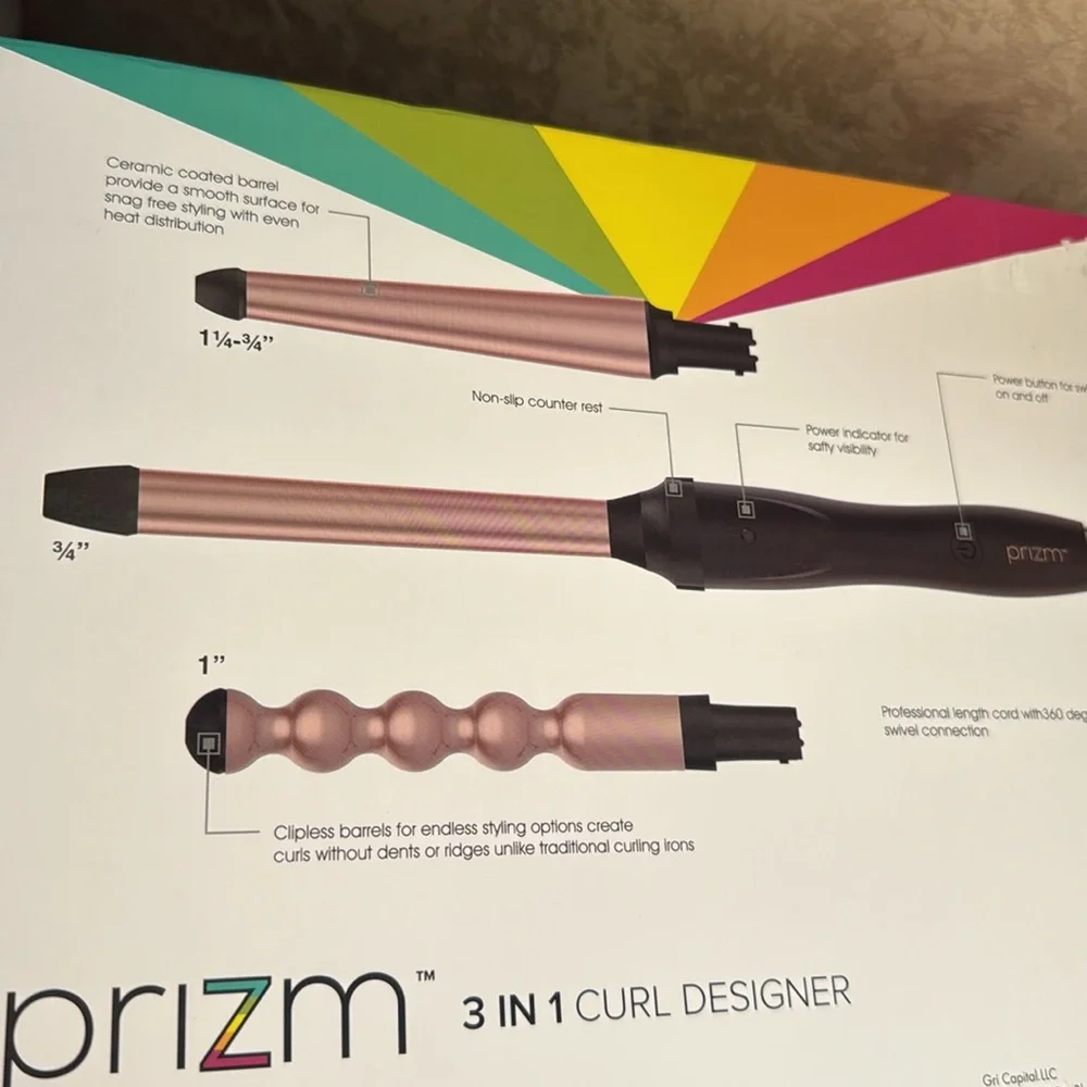 New Prizm 3 in 1 professional ceramic hair curl styling iron set.